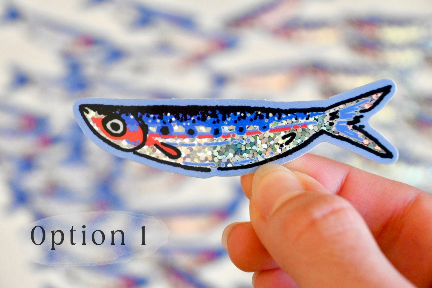 Silly Sardines ✦ Fish Glitter Stickers ✦ 3 Inches