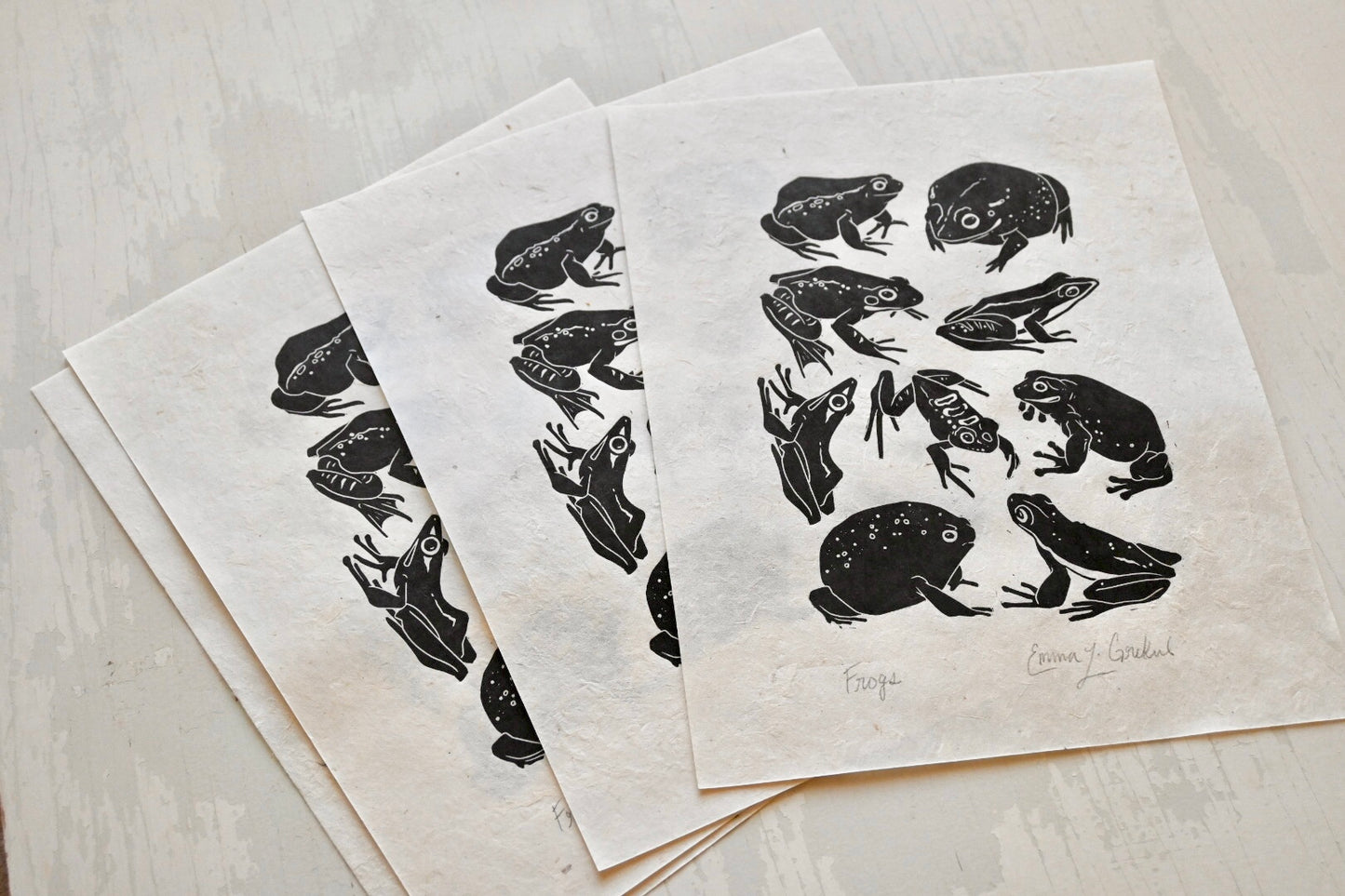 Frogs ✦ Linocut Print ✦ Dumpy Tree Frog - Leopard Frog - Pixie Frog - Green Tree Frog - Fungoid Frog - Rain Frog