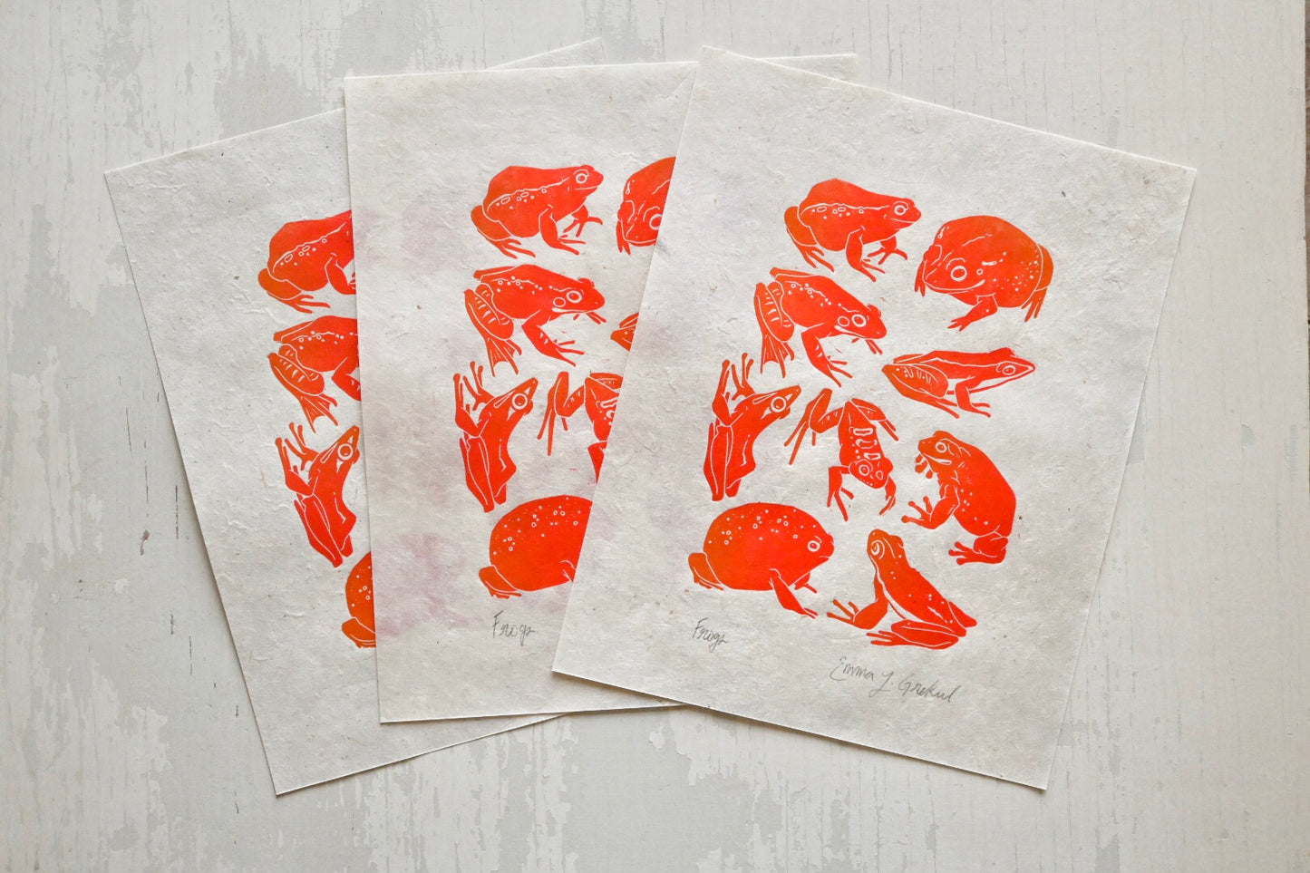 Frogs ✦ Linocut Print ✦ Dumpy Tree Frog - Leopard Frog - Pixie Frog - Green Tree Frog - Fungoid Frog - Rain Frog