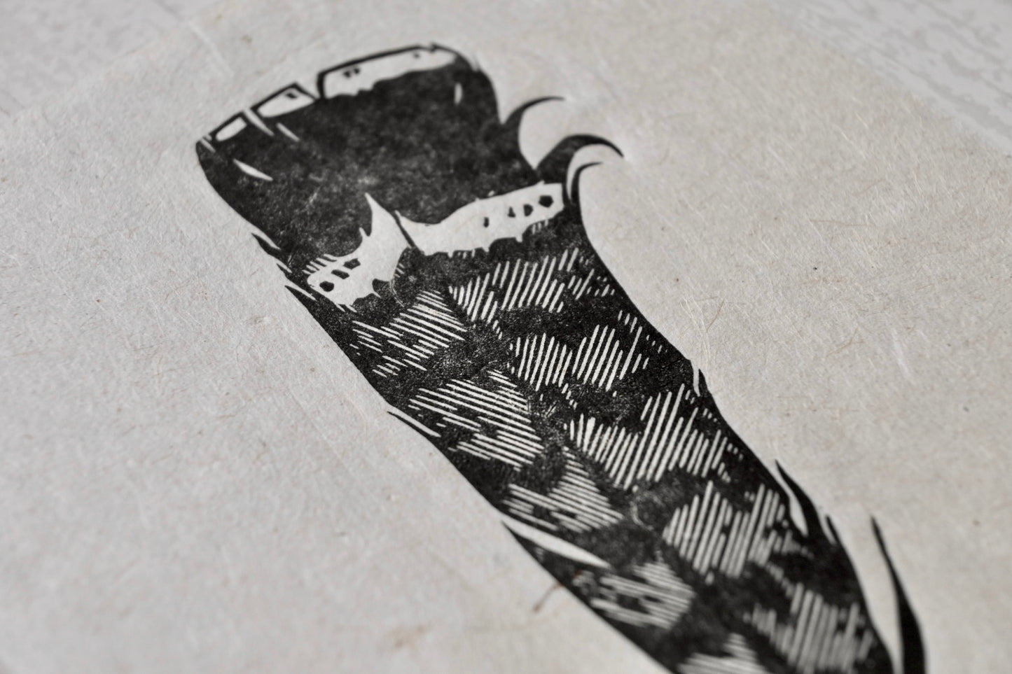 Ruffed Grouse Feather ✦ Linocut Print