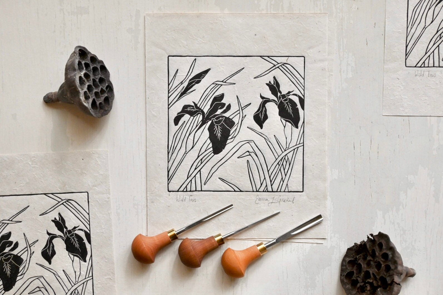 Blue Flag Wild Iris ✦ Linocut Print