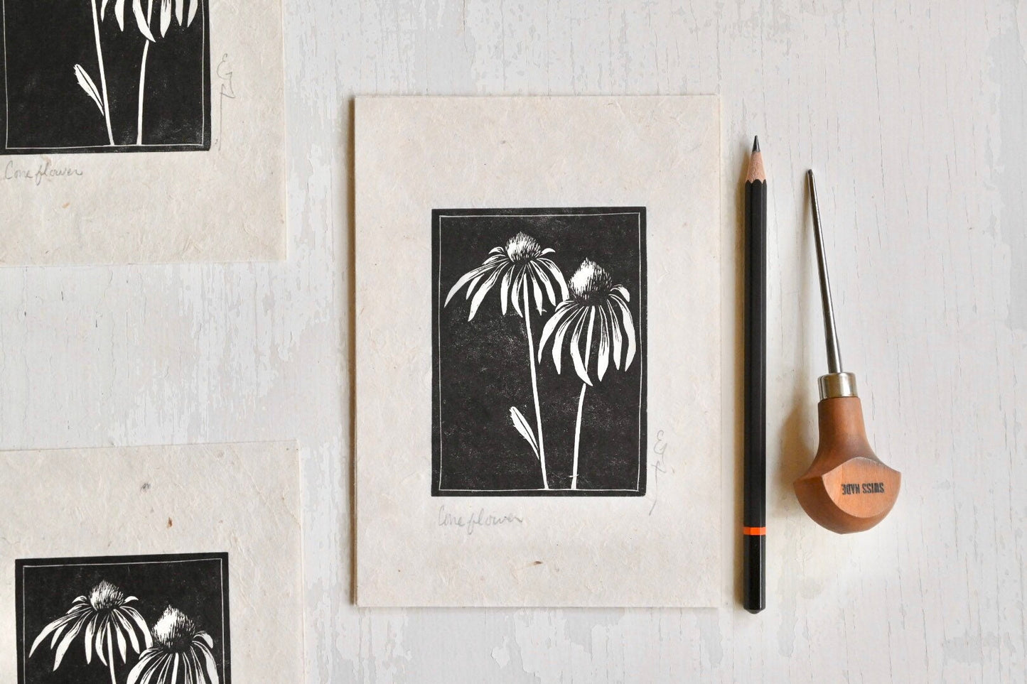 Pale Purple Coneflower ✦ Linocut Print