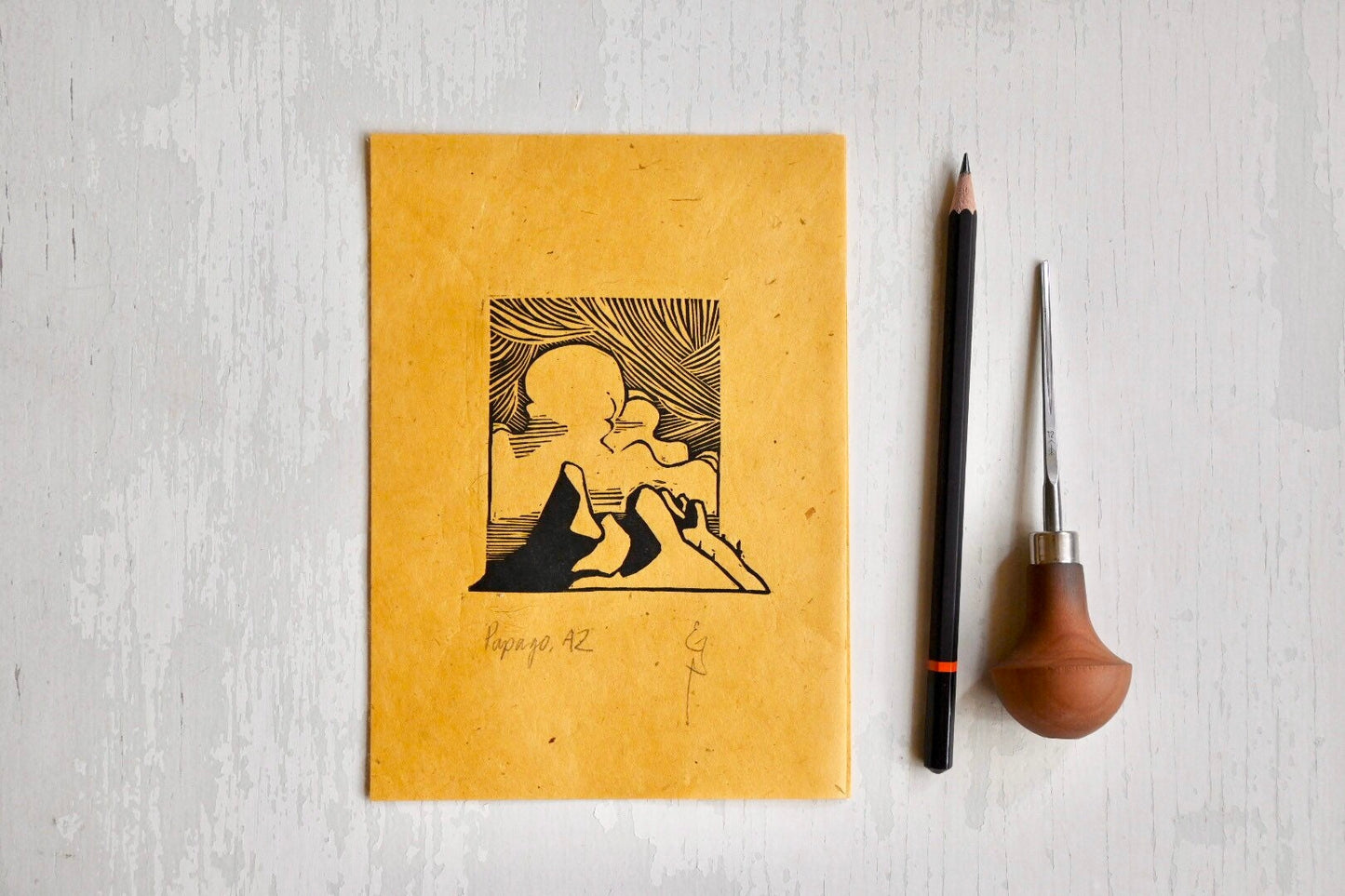Papago Arizona ✦ Desert Landscape Linoprint