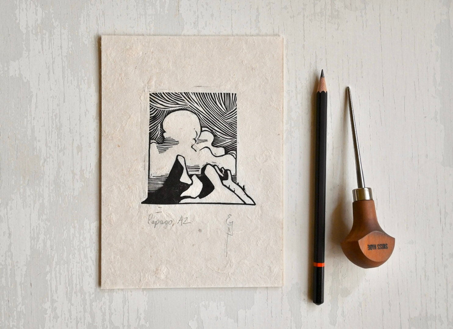 Papago Arizona ✦ Desert Landscape Linoprint