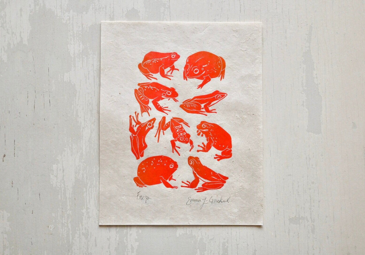 Frogs ✦ Linocut Print ✦ Dumpy Tree Frog - Leopard Frog - Pixie Frog - Green Tree Frog - Fungoid Frog - Rain Frog