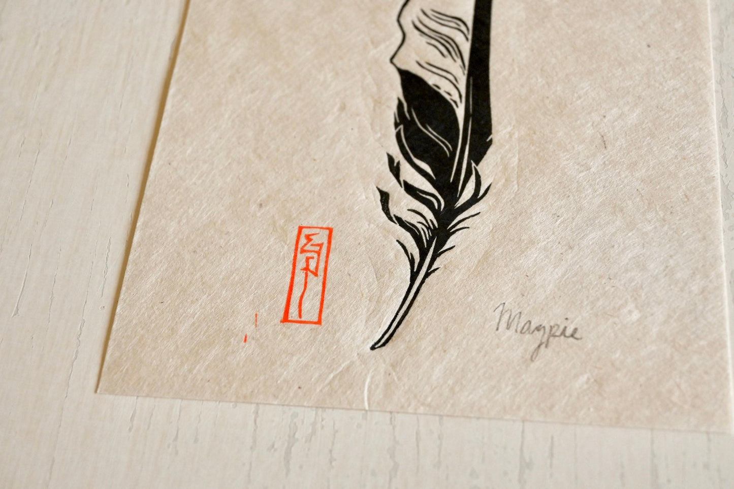 Magpie Feather ✦ Linocut Print