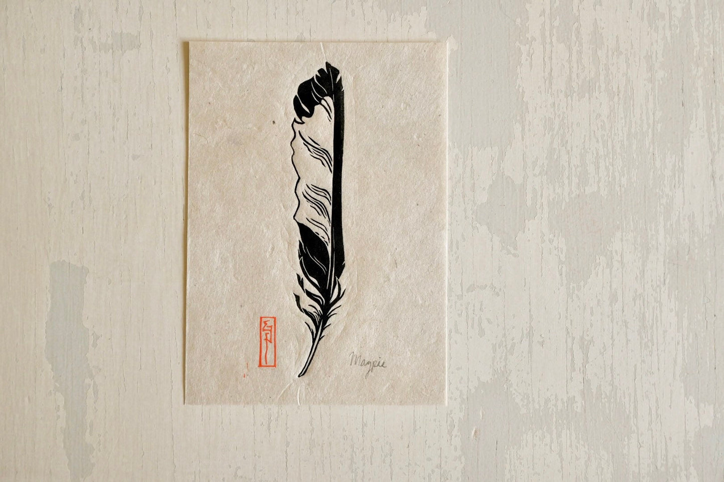 Magpie Feather ✦ Linocut Print