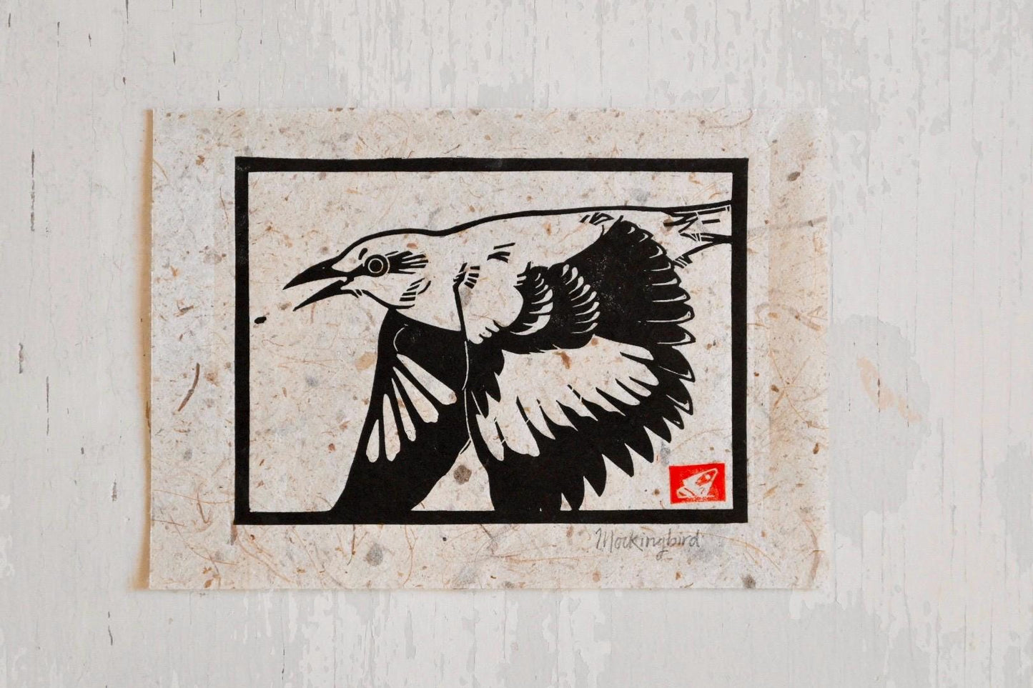Mockingbird ✦ Linocut Print ✦ Gifts for Bird Watchers
