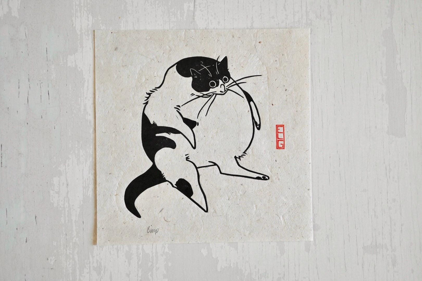 Burp ✦ Fat Cat Linocut Print