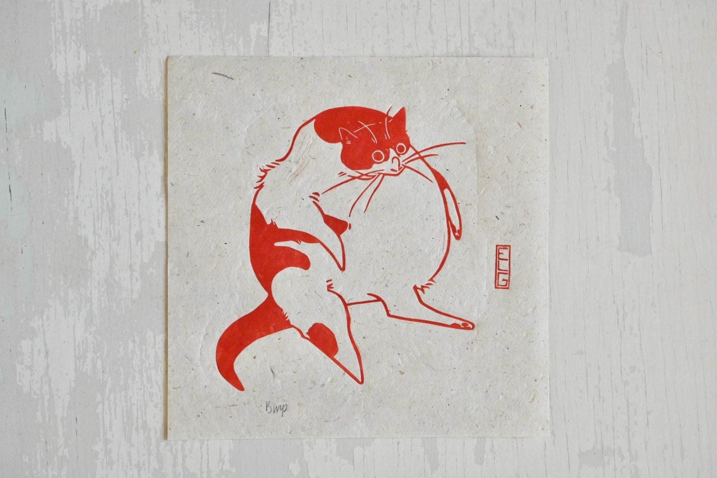 Burp ✦ Fat Cat Linocut Print