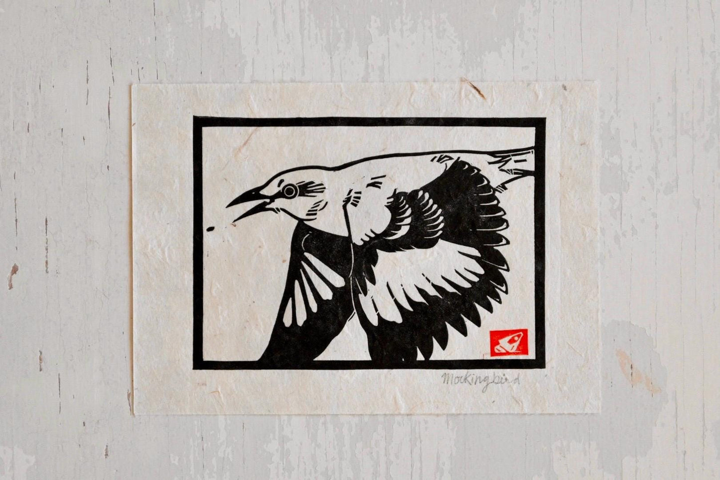 Mockingbird ✦ Linocut Print ✦ Gifts for Bird Watchers