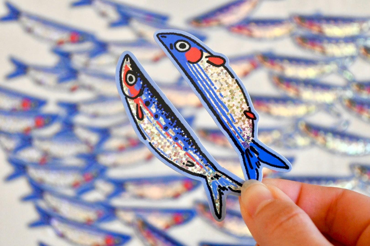 Silly Sardines ✦ Fish Glitter Stickers ✦ 3 Inches