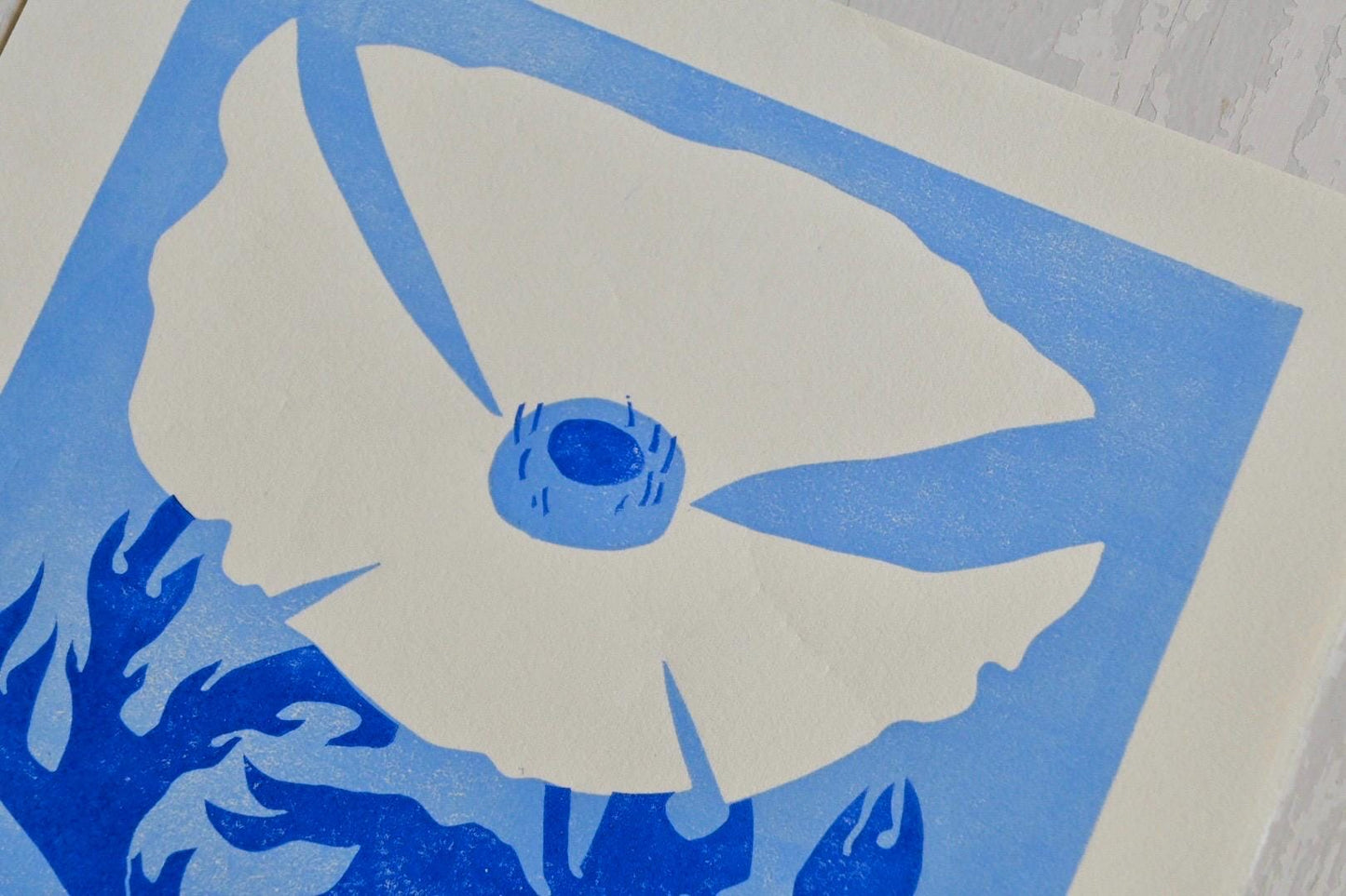 White Prickly Poppy ✦ Handmade Linocut Print ✦ Texas Hill Country Wildflower