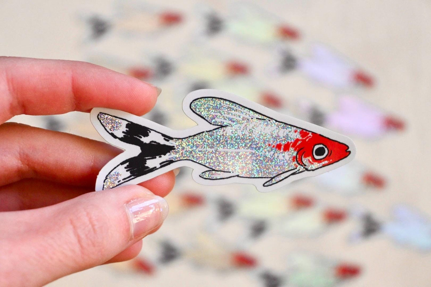 Rummy-Nose Tetra ✦ Fish Glitter Stickers ✦ 3 Inches