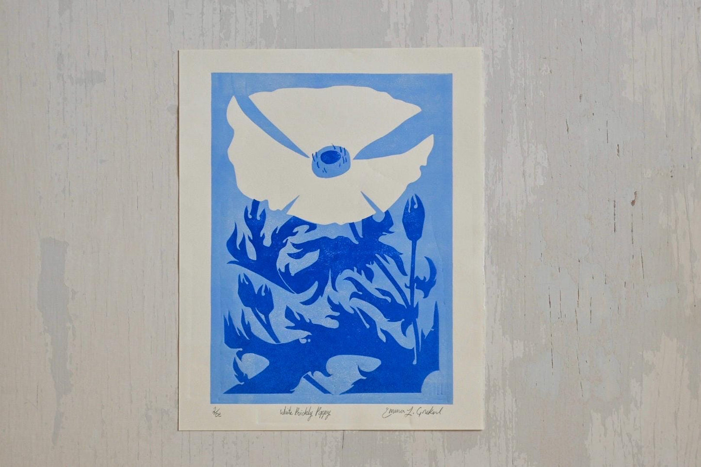 White Prickly Poppy ✦ Handmade Linocut Print ✦ Texas Hill Country Wildflower