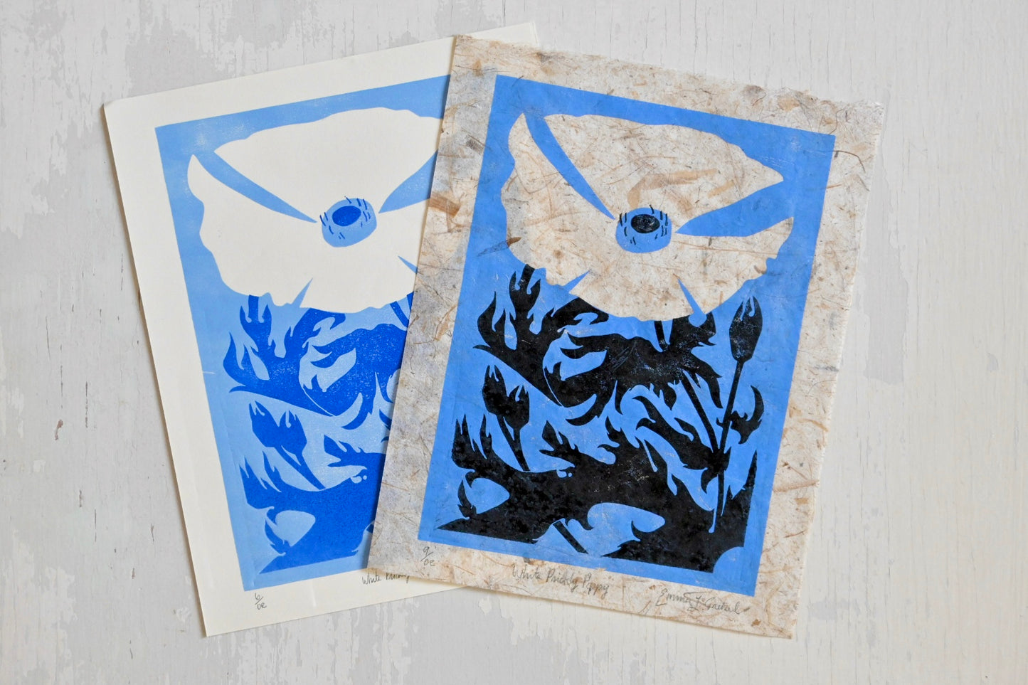 White Prickly Poppy ✦ Handmade Linocut Print ✦ Texas Hill Country Wildflower