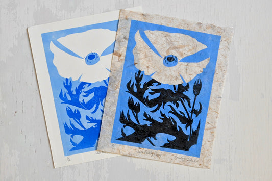 White Prickly Poppy ✦ Handmade Linocut Print ✦ Texas Hill Country Wildflower